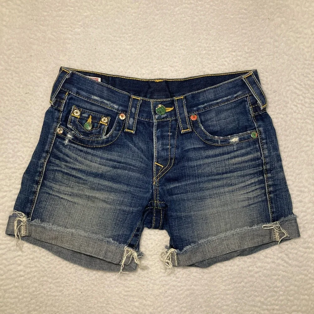 Vtg True Religion USA Made Jayde Shorts Womens Sz 24 (Fit 28) Embroider Y2K RARE